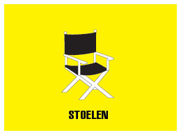 CONTACT, de afbeelding toont een icoon van een stoel, zwart op een gele achtergrond,  hier kan je doorklikken naar de pagina met stoelen, kinderstoelen en babystoelen,  van de website van entrepot baby outlet