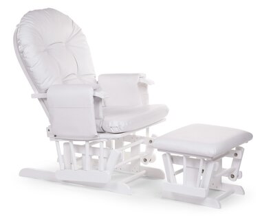 Foto toont Childhome Gliding chair Rond wit Leatherlook met voetensteun op de pagina stoelen van de website entrepot-be.be